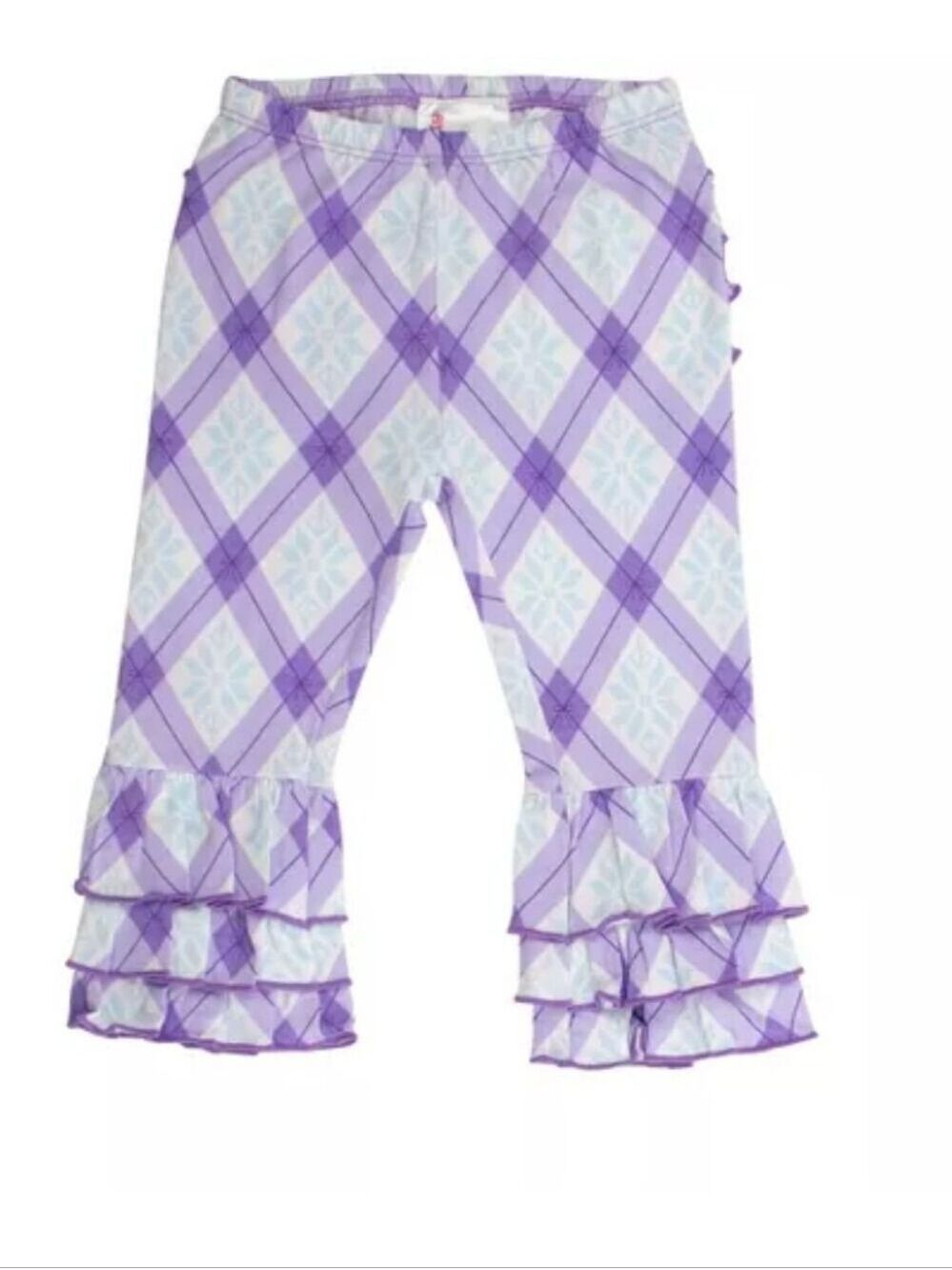 RuffleButts Toddler Girls Ruffle Flare Pants - Purple Enchanted Argyle Sz 4T NWT